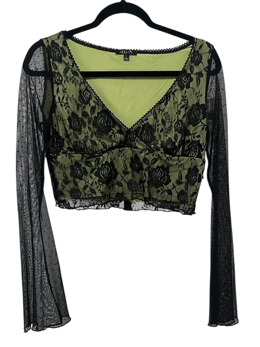 dELiA*s by Dolls Kill Off The Path Lace Long Sleeve Crop Top EUC